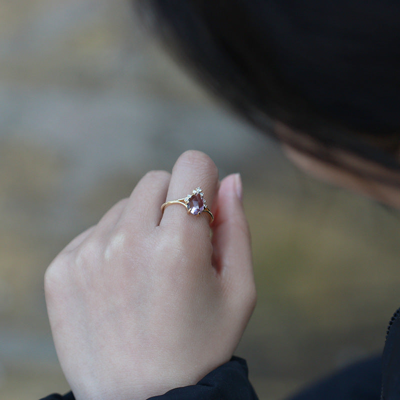 Brazilian Amethyst Teardrop Silver Ring | Natural Gemstone Luxury