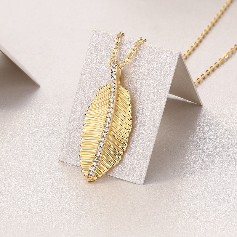 Fallen Leaves — Moissanite Pendant Necklace in S925 Silver & Gold