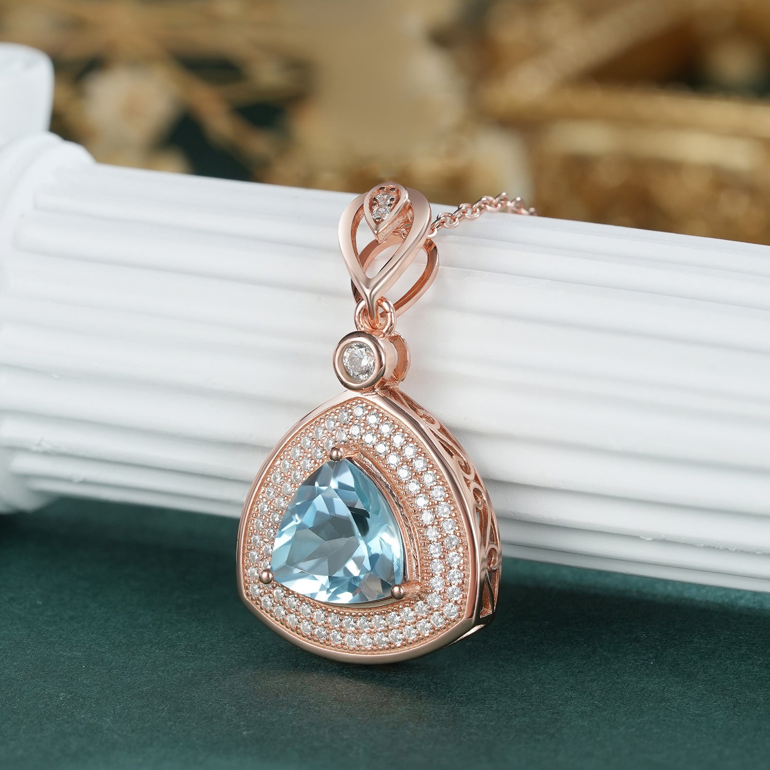 Natural Blue Topaz Geometric Triangle 925 Sterling Silver Luxury Necklace