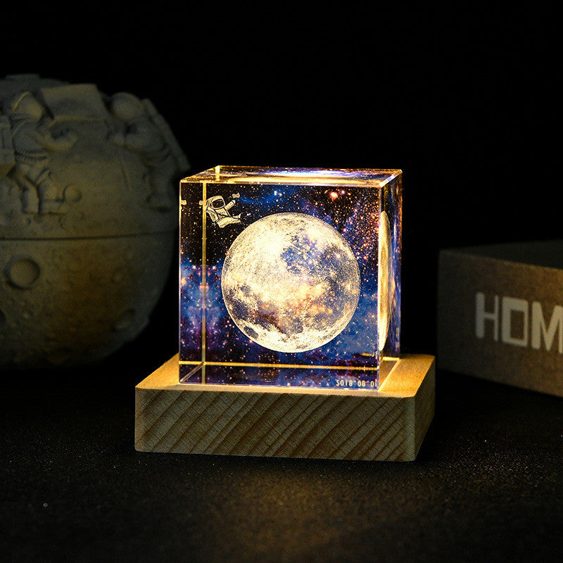 Crystal Moon Astronaut Lamp — Luxury K9 Crystal