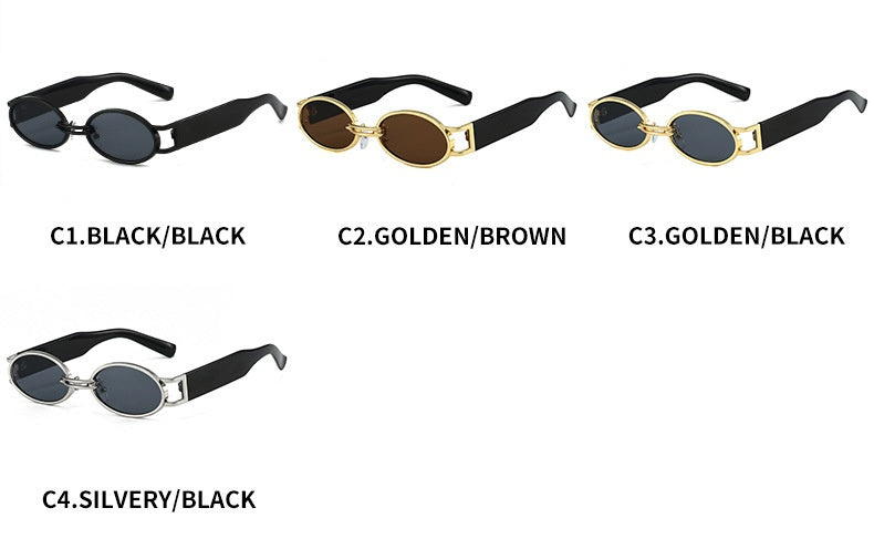 Vintage Oval Sunglasses — Retro Metal Frame | Gold, Silver & Black | European Elegance