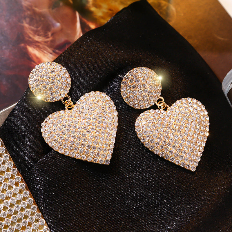 Full Diamond Love Earrings | Gold & Silver Luxury Pearl Stud Earrings for Women