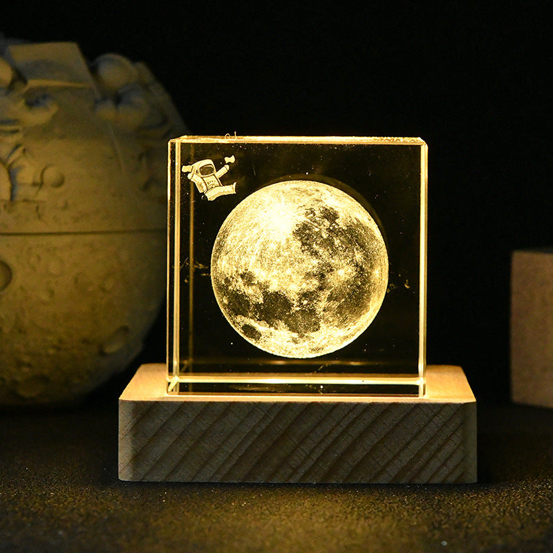 Crystal Moon Astronaut Lamp — Luxury K9 Crystal