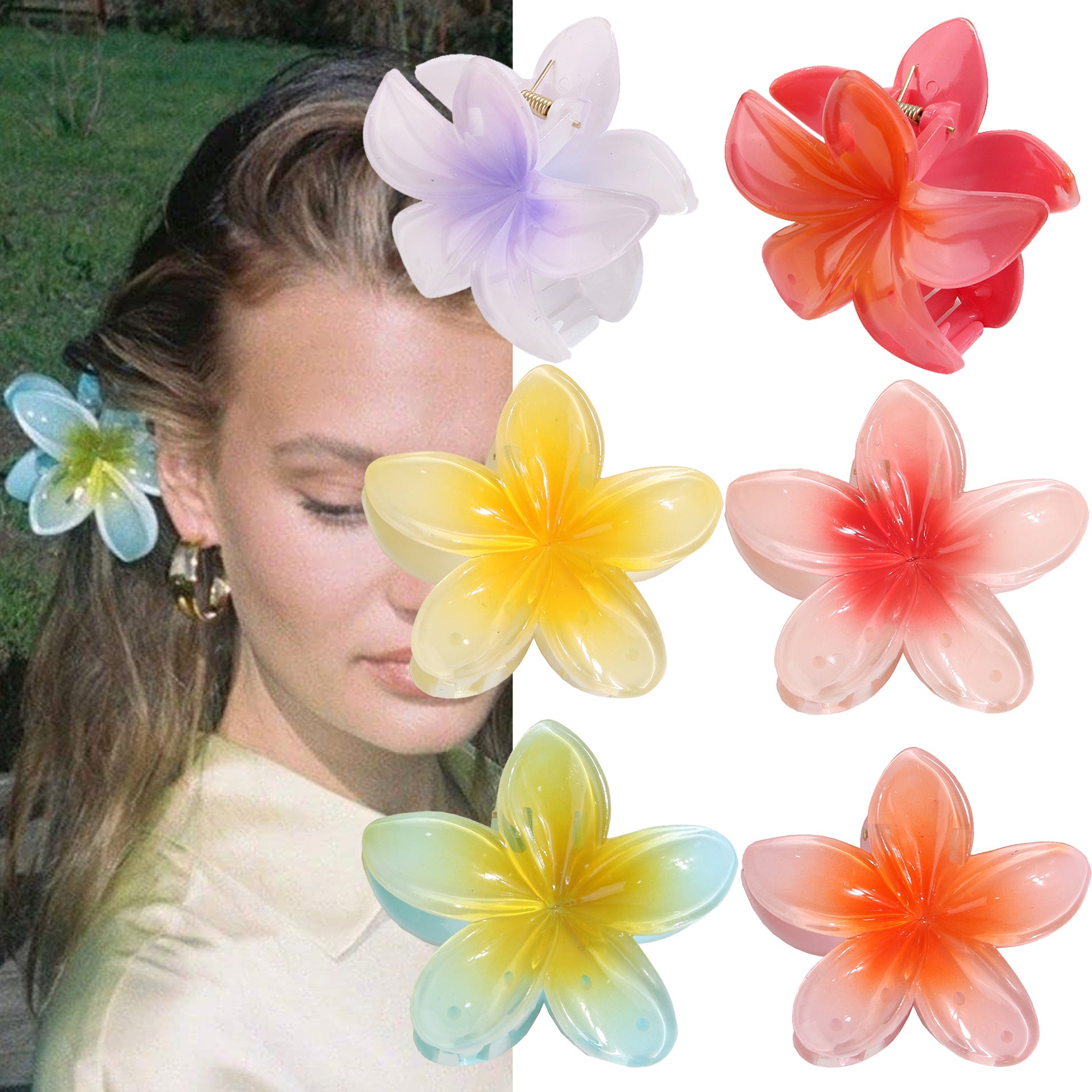 Plumeria Flower Hair Claw Clip — Korean Trendy Style