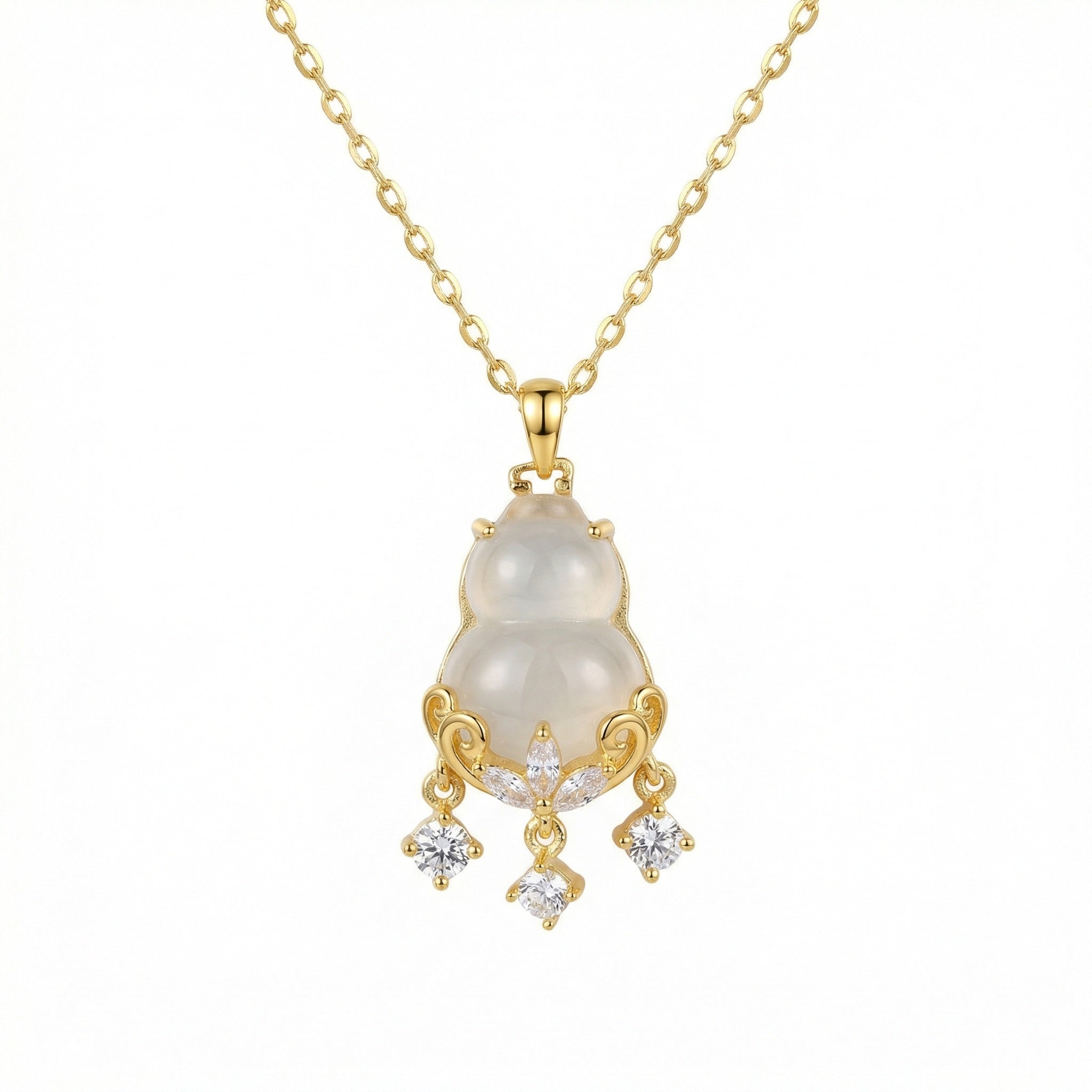 The Fortune Pendant — White Chalcedony Wu Lou | Gold-Tone S925
