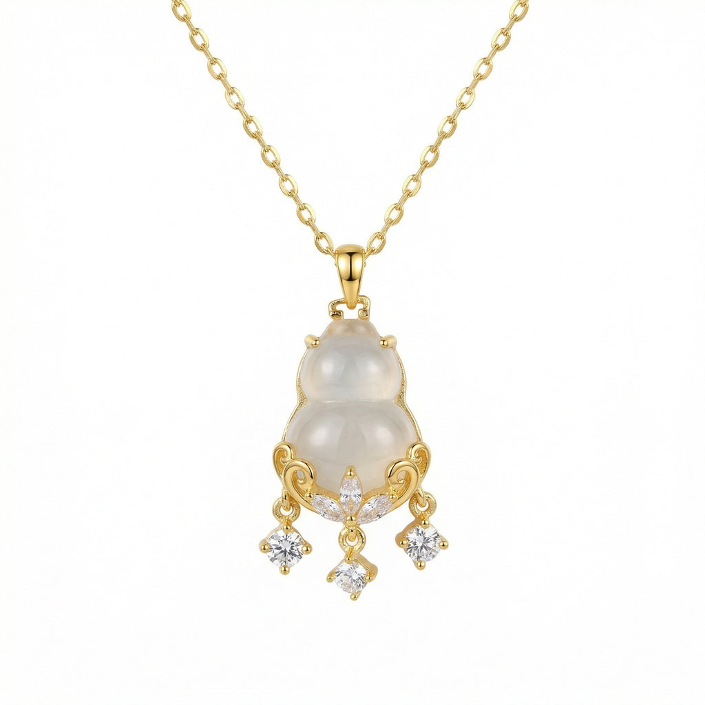 The Fortune Pendant — White Chalcedony Wu Lou | Gold-Tone S925