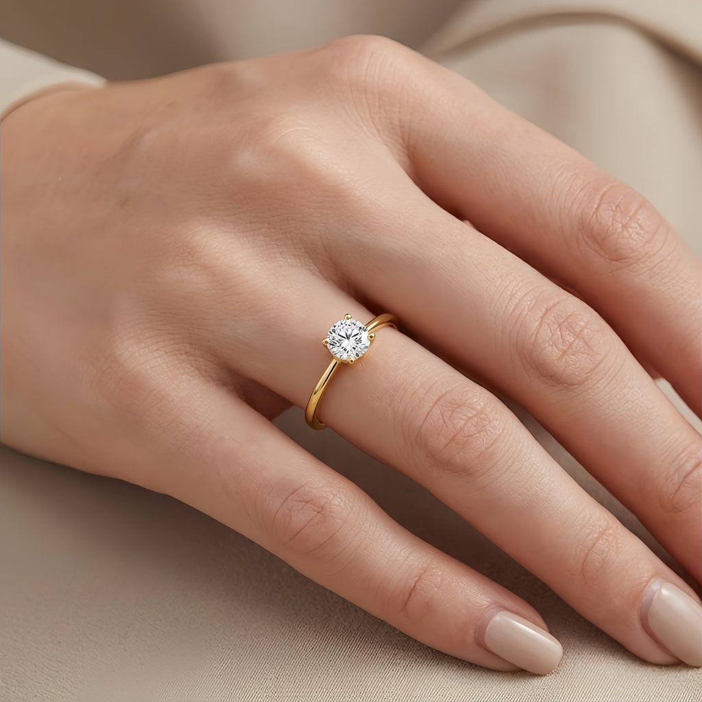 Gold Solitaire Ring | S925 Sterling Silver | Four-Prong Brilliant Cut