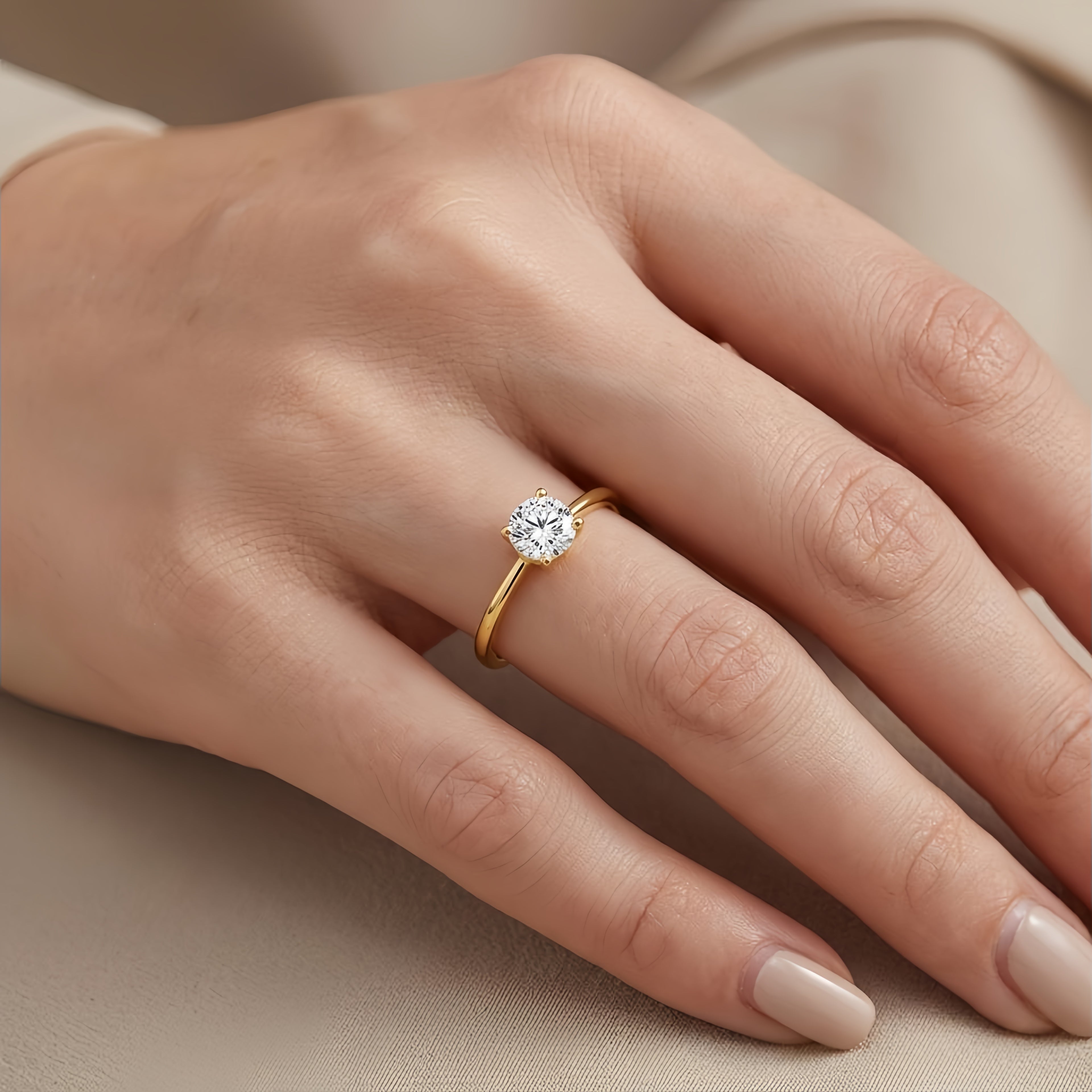 Gold Solitaire Ring | S925 Sterling Silver | Four-Prong Brilliant Cut