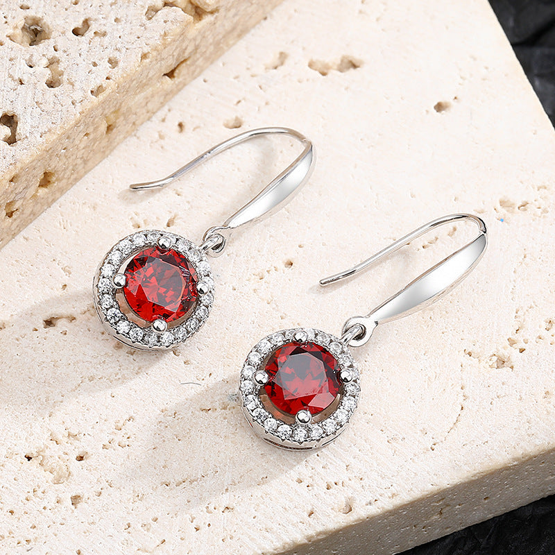 Crimson Orb – 925 Sterling Silver Red Geometric Drop Luxury Earrings