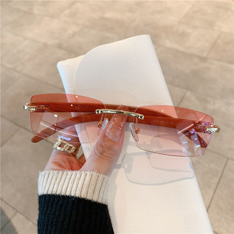 Frameless Wood Grain Sunglasses — UV400 Fashion Eyewear