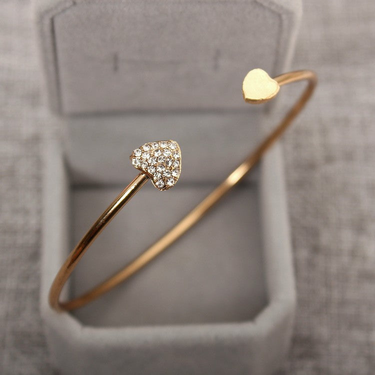 Diamond Heart Opening Bracelet | Gold & Silver Luxury Bangle for Women