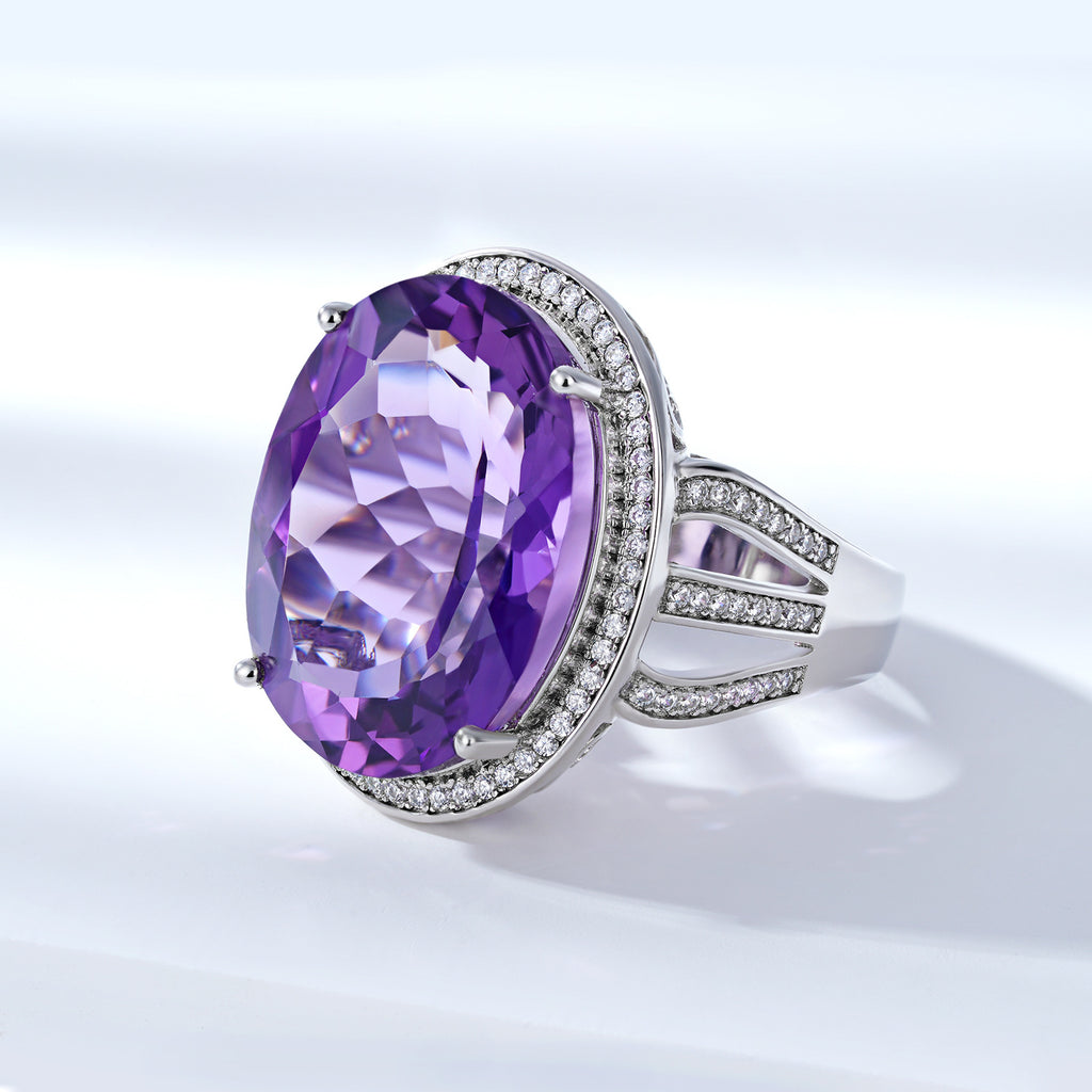 Natural Amethyst Violet 19 Carat Precision Set 925 Silver Luxury Ring