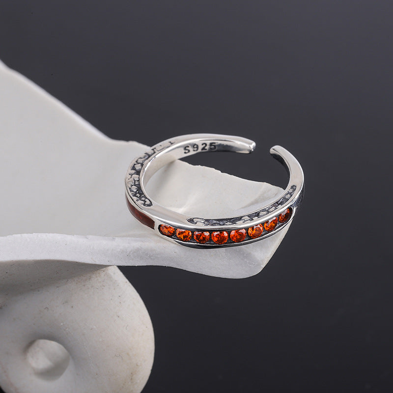 Amber Glow – 925 Sterling Silver Orange Zircon Luxury Adjustable Ring