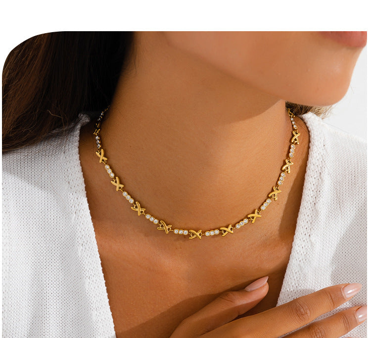 X Diamond Necklace & Bracelet Set — Sparkling Luxury