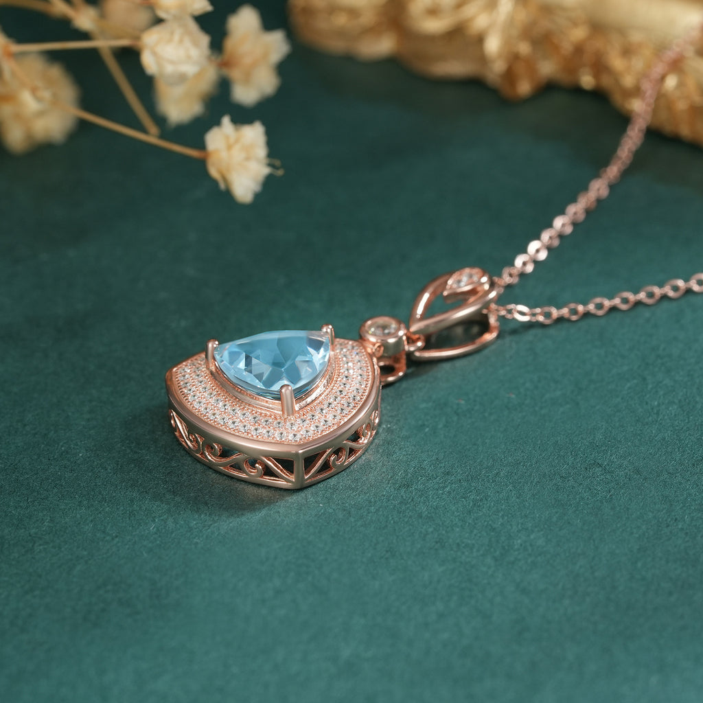 Natural Blue Topaz Geometric Triangle 925 Sterling Silver Luxury Necklace