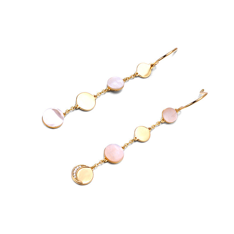 Shell Moon – Sterling Silver White Shell Asymmetric Tassel Luxury Ear Hook Earrings