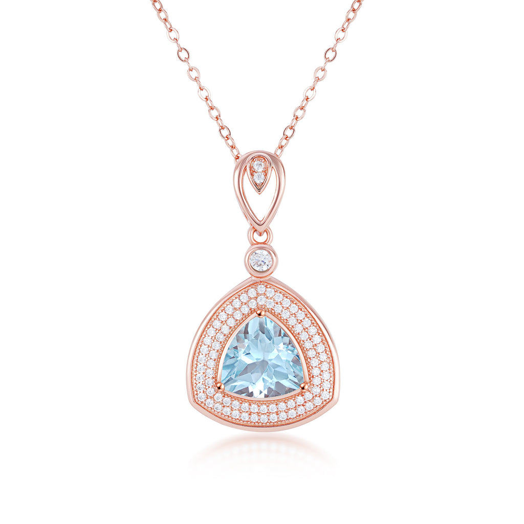 Natural Blue Topaz Geometric Triangle 925 Sterling Silver Luxury Necklace