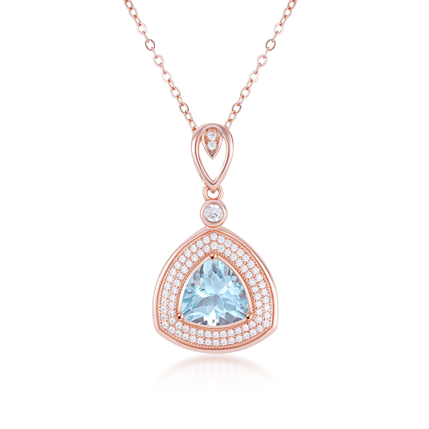 Natural Blue Topaz Geometric Triangle 925 Sterling Silver Luxury Necklace