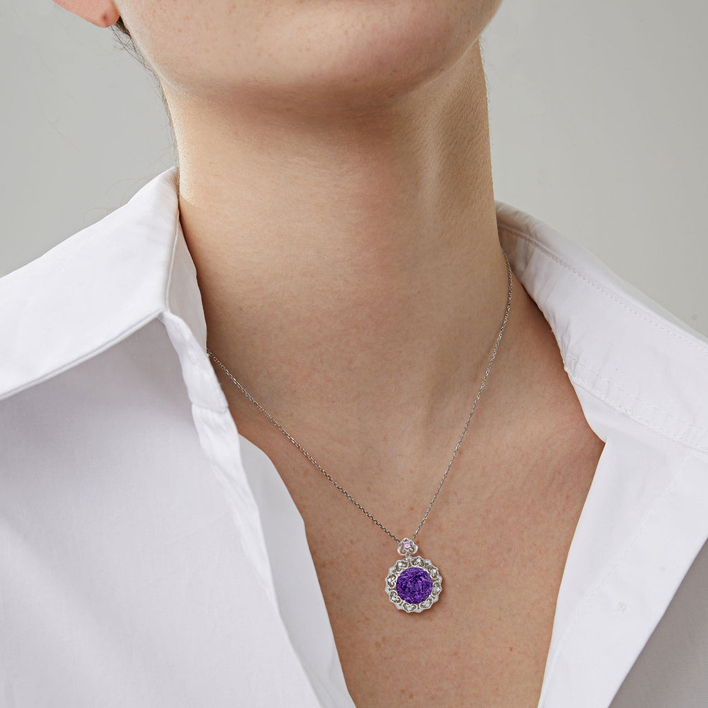 Vintage Geometric Natural Amethyst Crystal 925 Silver O-Chain Luxury Necklace