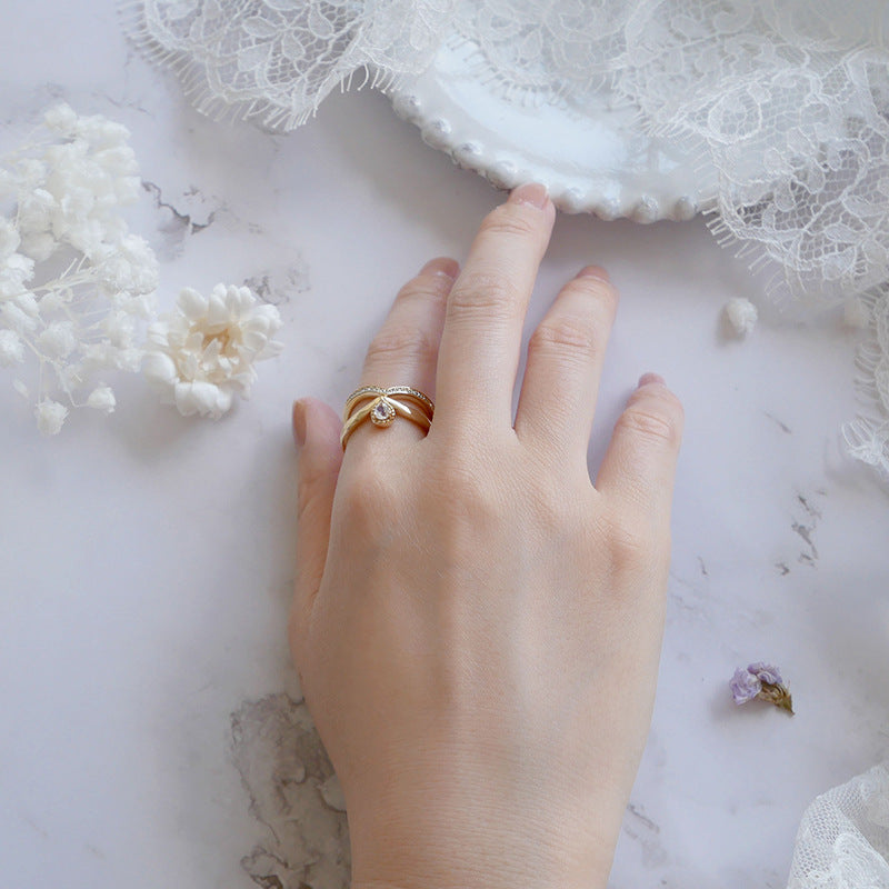 Golden Moonstone V-Shape Drop Ring | S925 Silver & 14K Gold