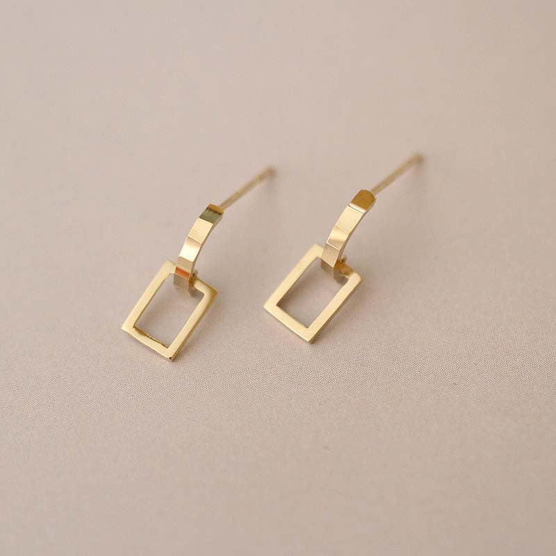 Arc – 9K Gold Stud Earrings | Semicircle Rectangular Design | Solid Gold