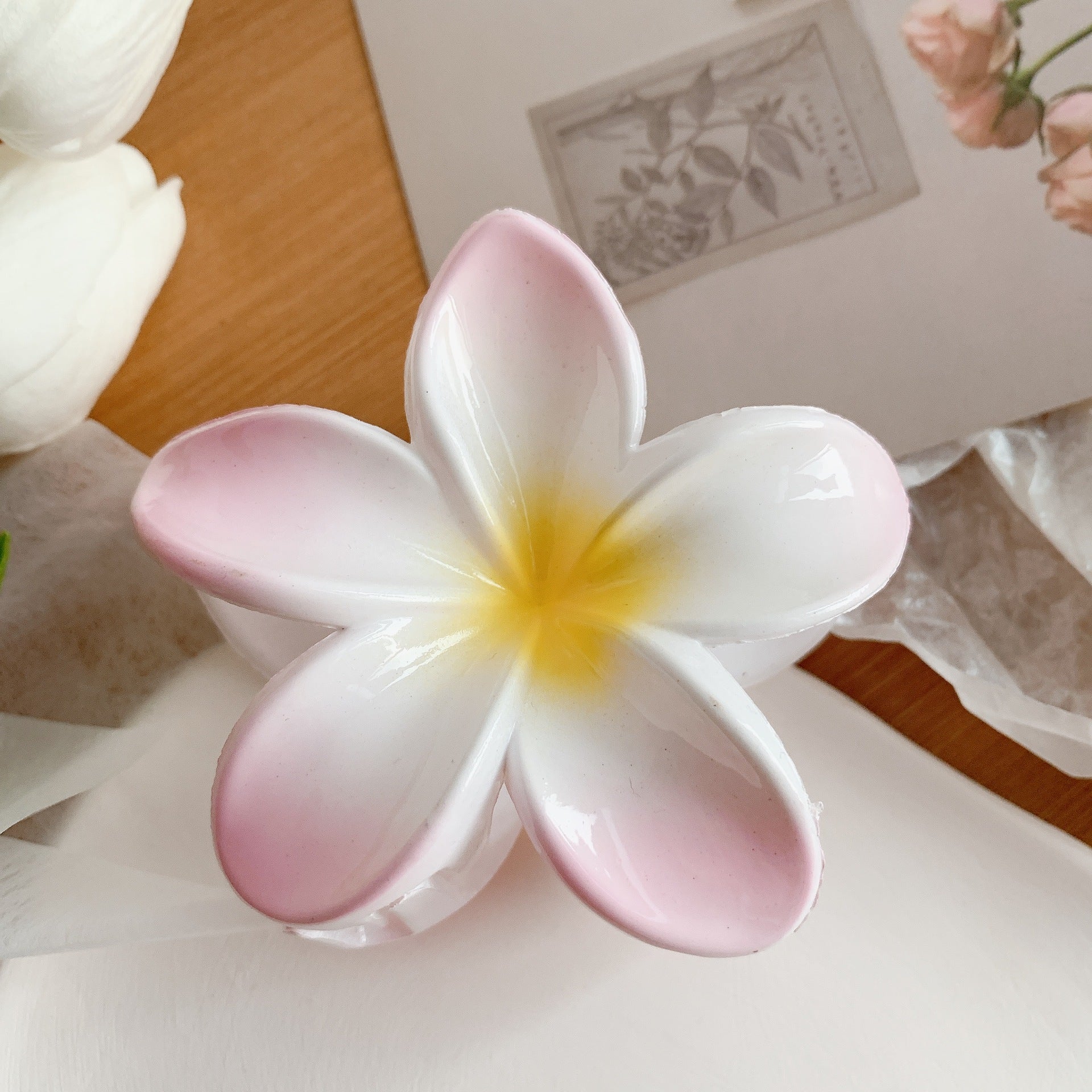 Plumeria Flower Hair Claw Clip — Korean Trendy Style