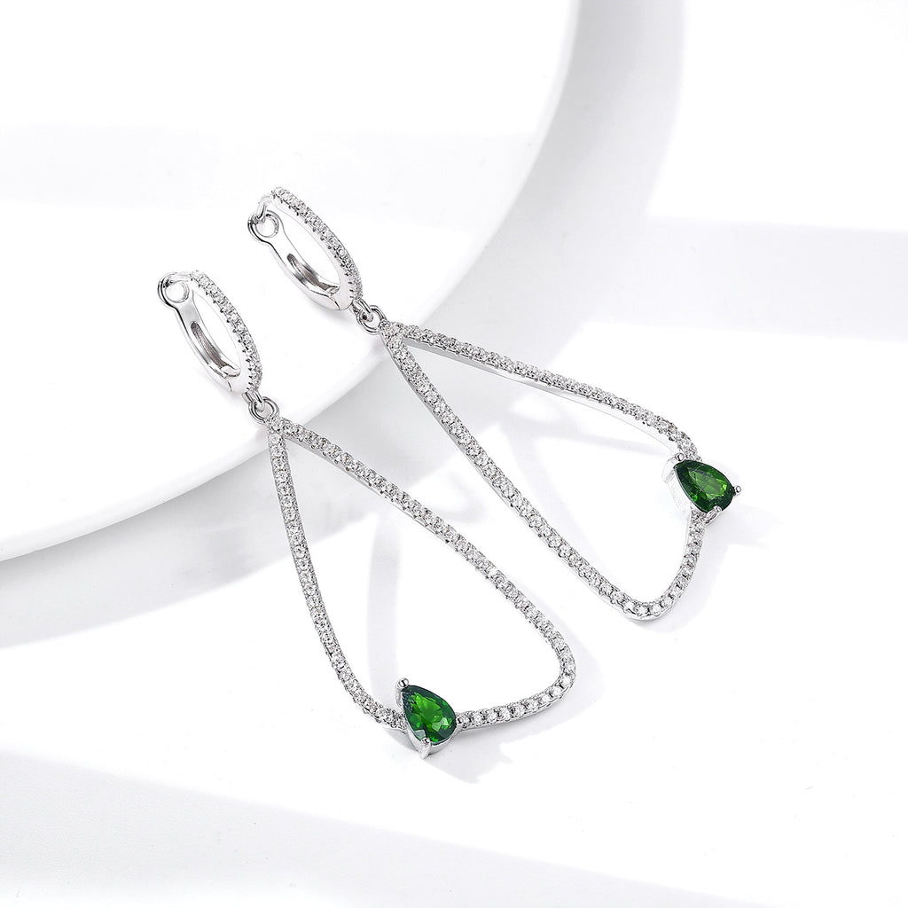 Forest Gem – 925 Sterling Silver Platinum Gold Natural Diopside Luxury Earrings