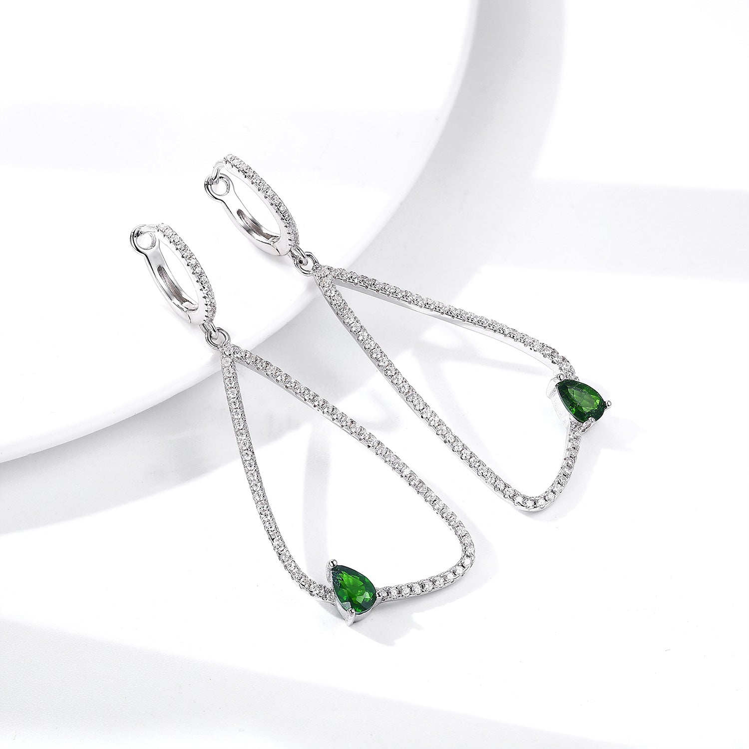 Forest Gem – 925 Sterling Silver Platinum Gold Natural Diopside Luxury Earrings