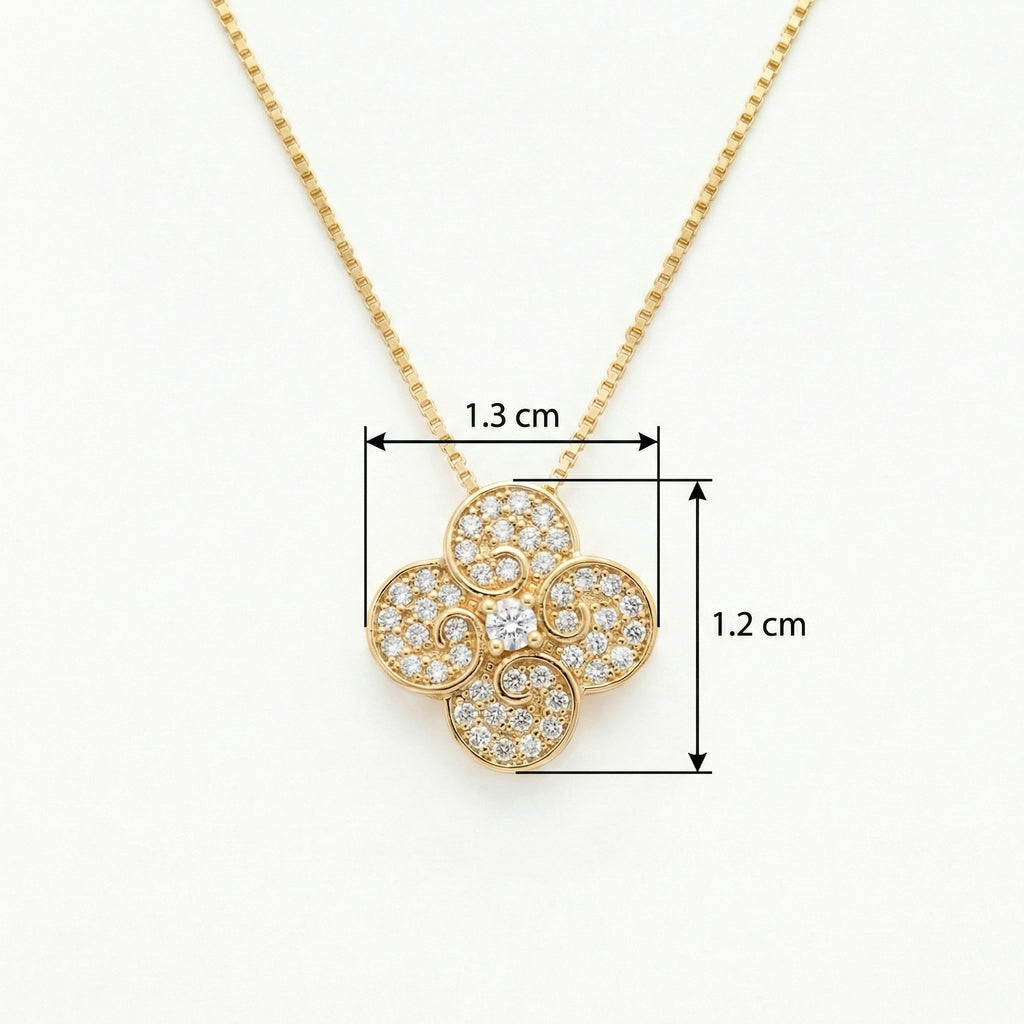 Four-Leaf Clover Pendant Necklace | S925 Sterling Silver | Diamond Pavé