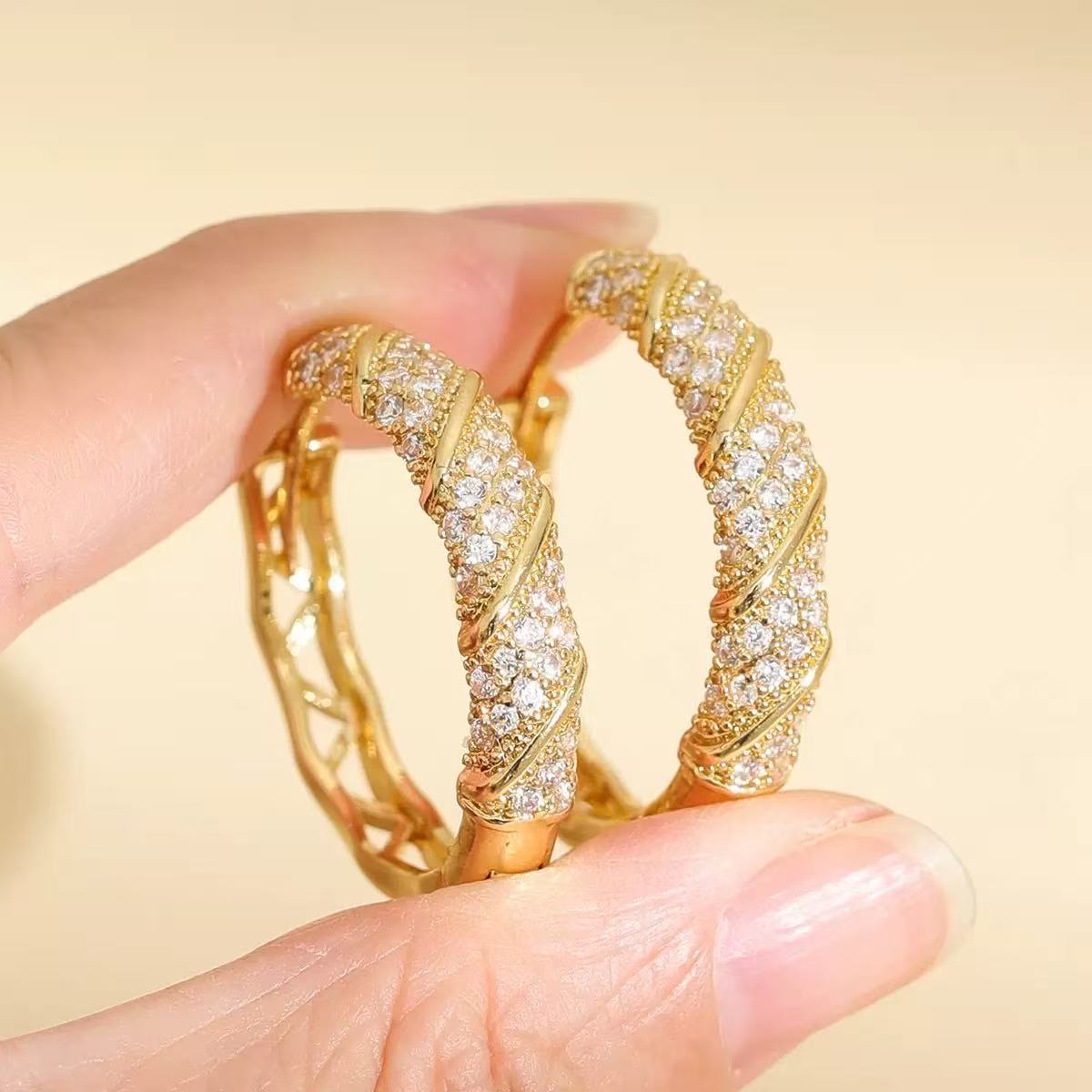 Gold Zircon Geometric Hoop Earrings | Luxury Unisex Statement Jewelry