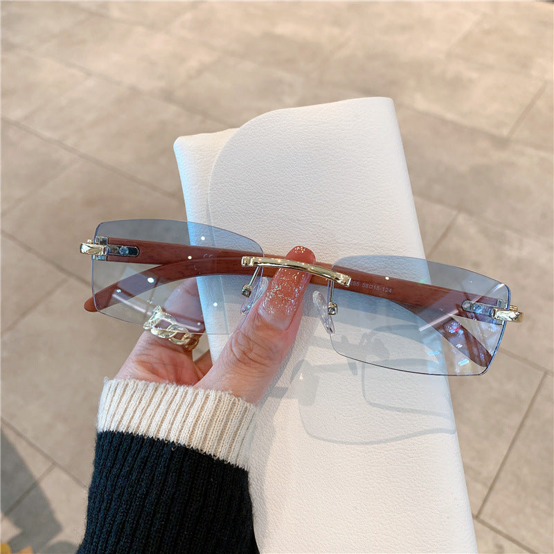 Frameless Wood Grain Sunglasses — UV400 Fashion Eyewear