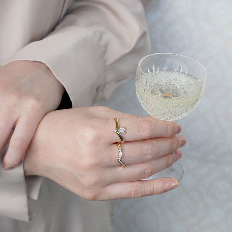 Golden Moonstone V-Shape Drop Ring | S925 Silver & 14K Gold