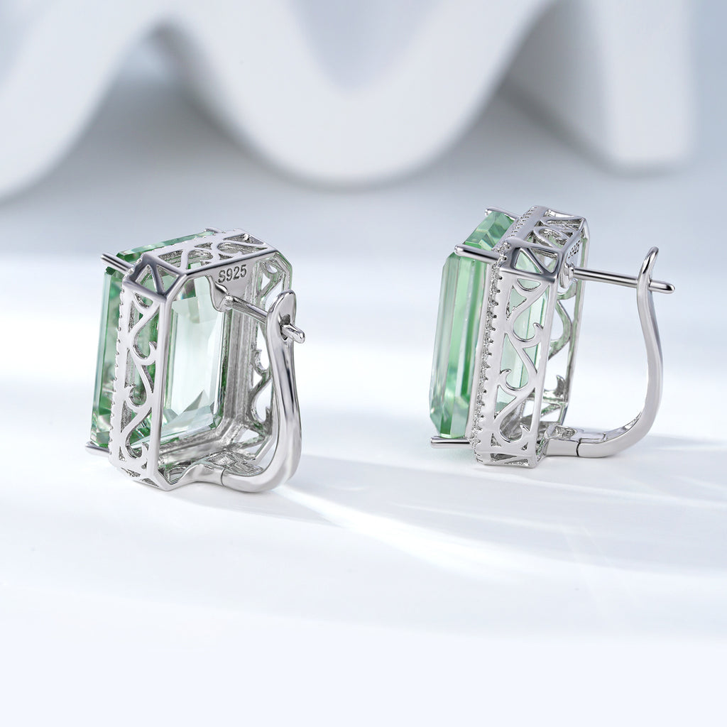 Natural Green Crystal 20.65ct Geometric 925 Sterling Silver Luxury Earrings