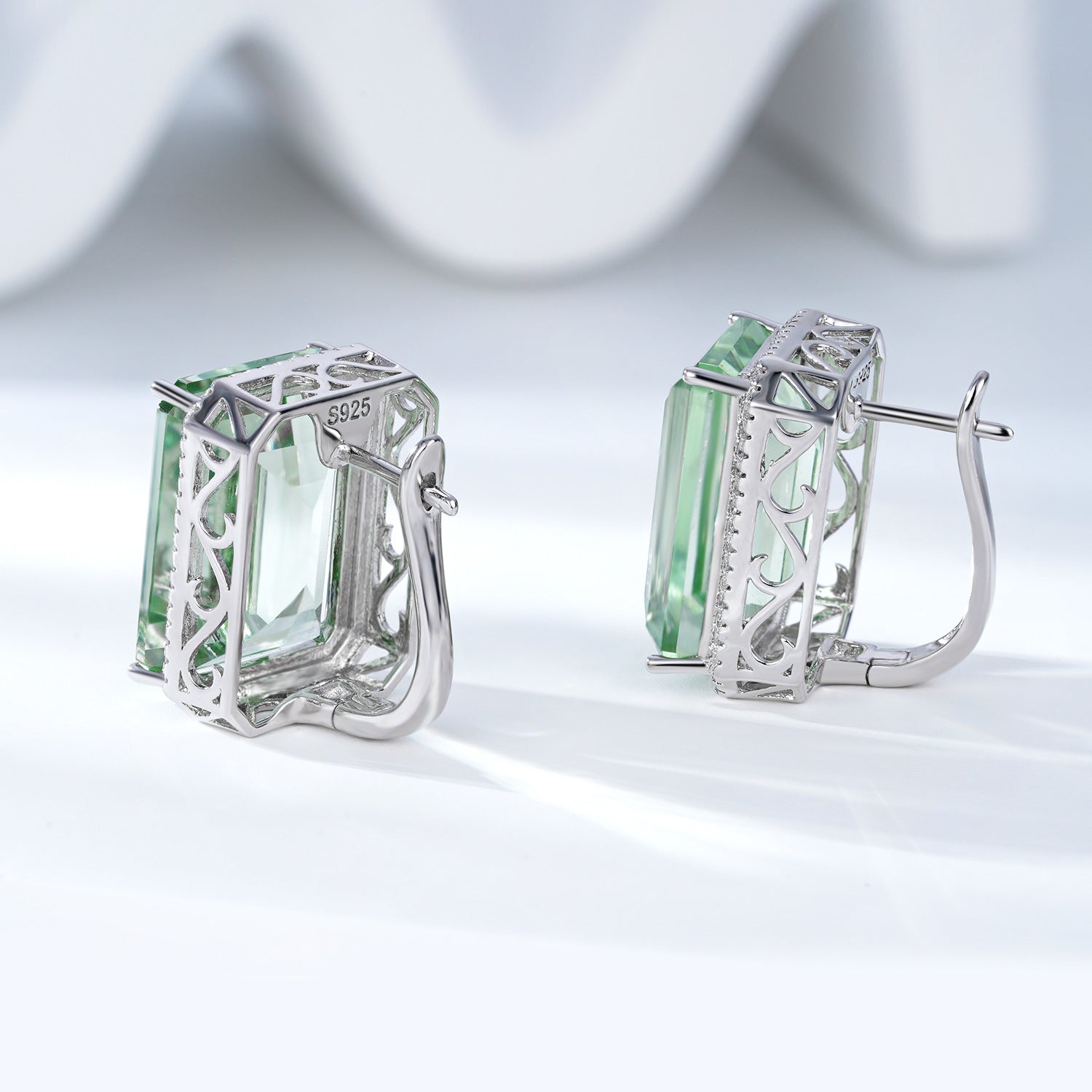 Natural Green Crystal 20.65ct Geometric 925 Sterling Silver Luxury Earrings