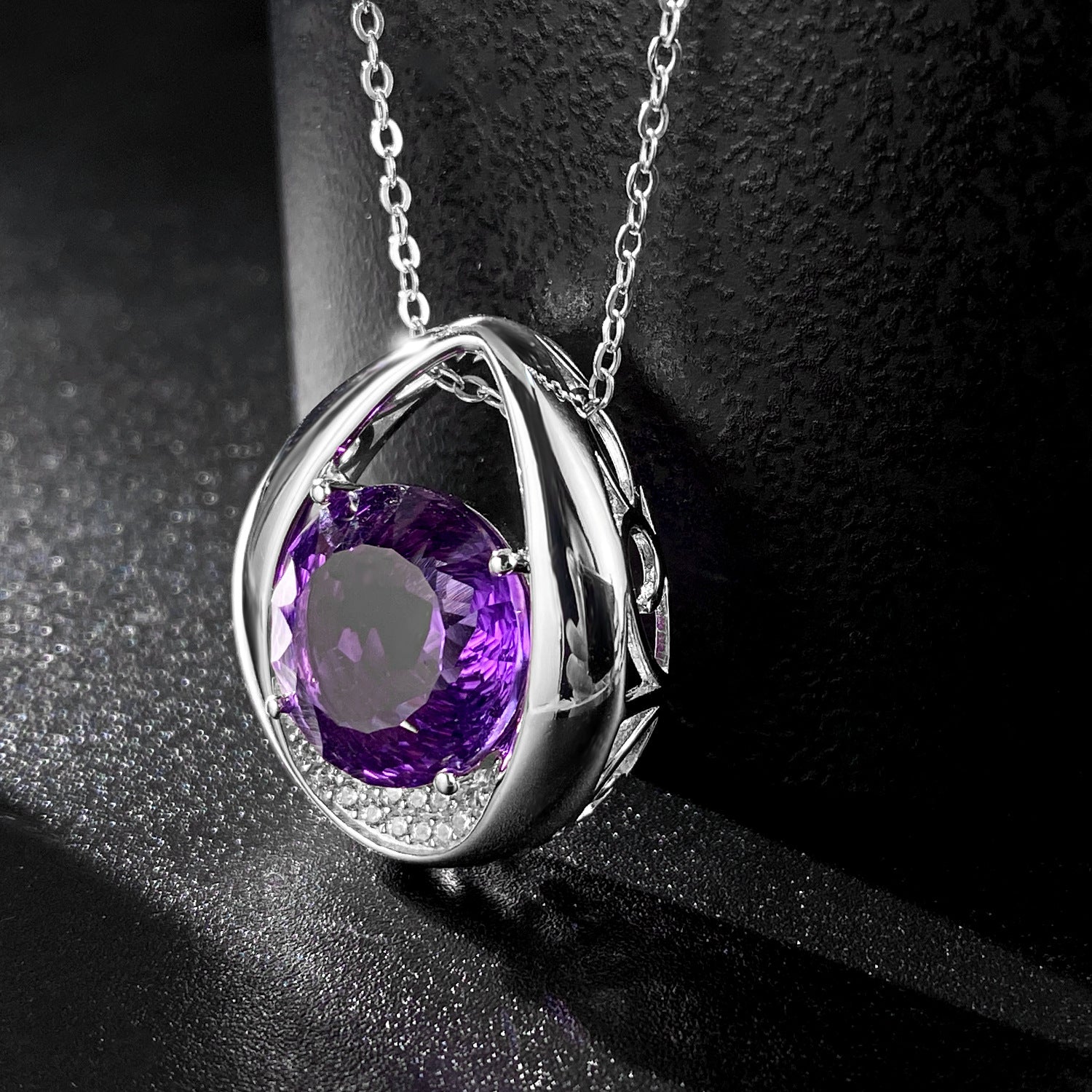 Violet Amethyst Drop Pendant 925 Sterling Silver Luxury Necklace