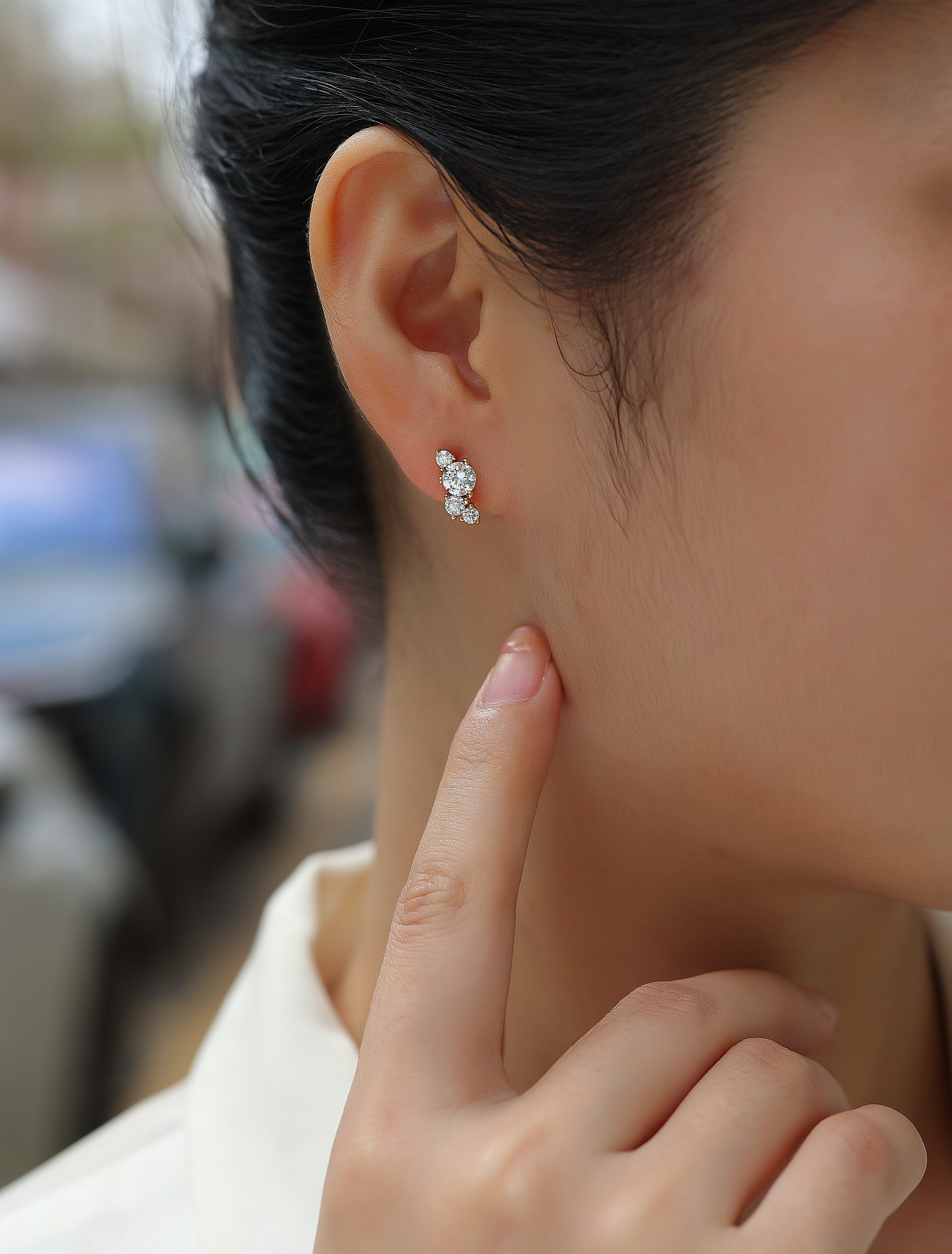 Moissanite Stud Earrings – Gold-Plated Sterling Silver | Set of 2