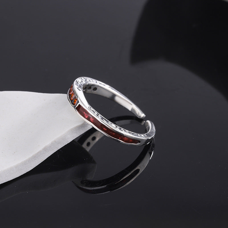 Amber Glow – 925 Sterling Silver Orange Zircon Luxury Adjustable Ring