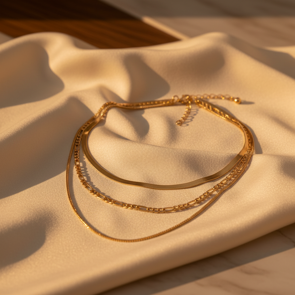 Gold Necklace on Silk