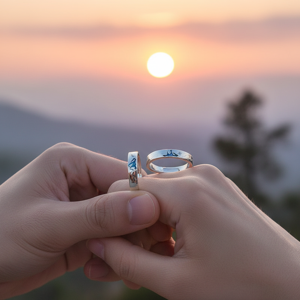 Rings held at sunset